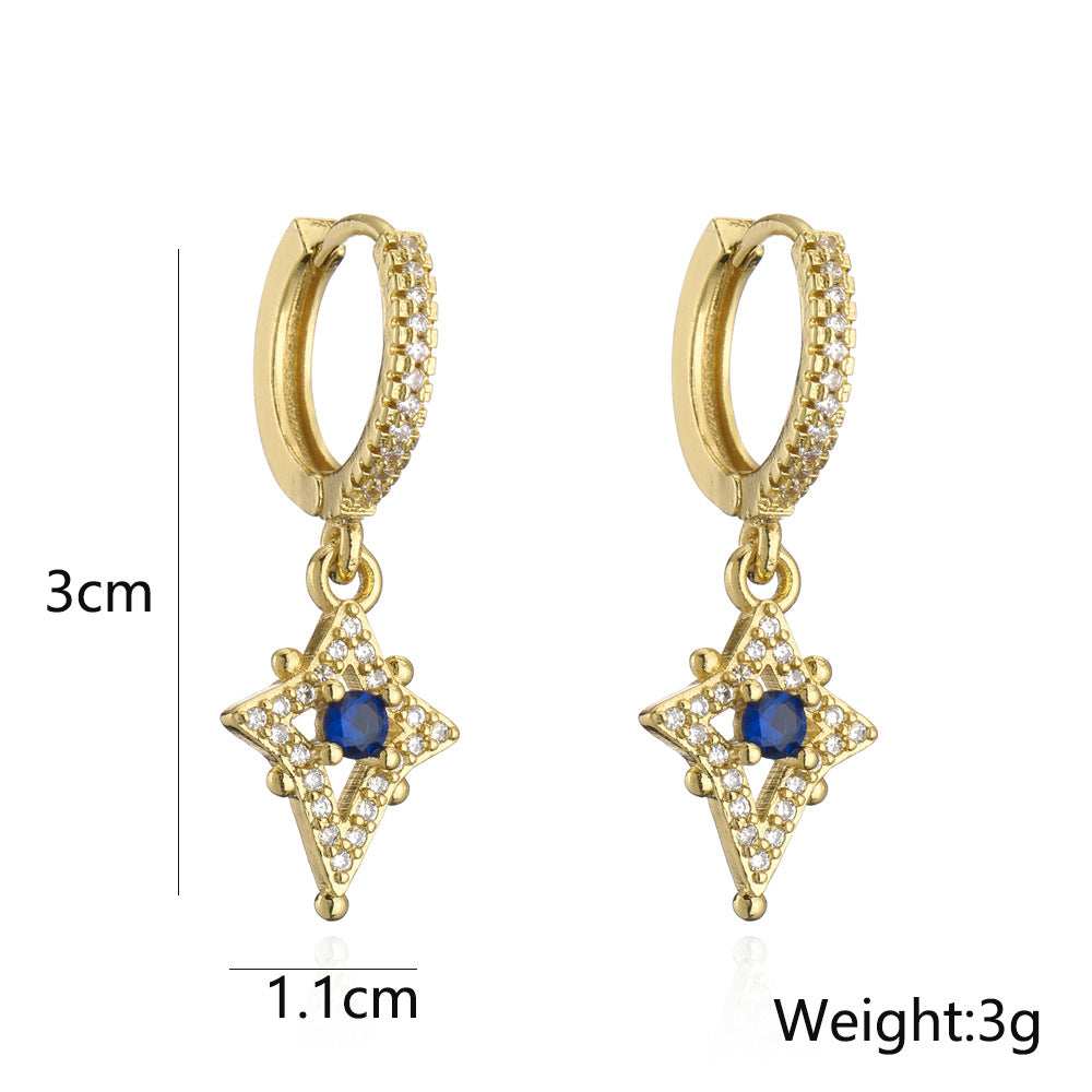 Geometric Earrings in Copper with 18K Gold Plating and Zircon Inlay for Women