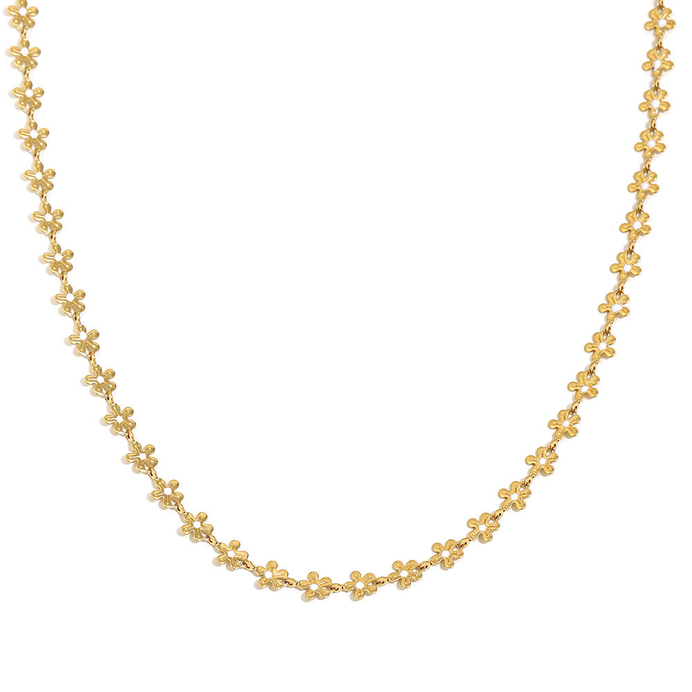 Bohemian Style Floral Pendant Necklace in Stainless Steel with 18K Gold Plating and White Enamel Detail for Women