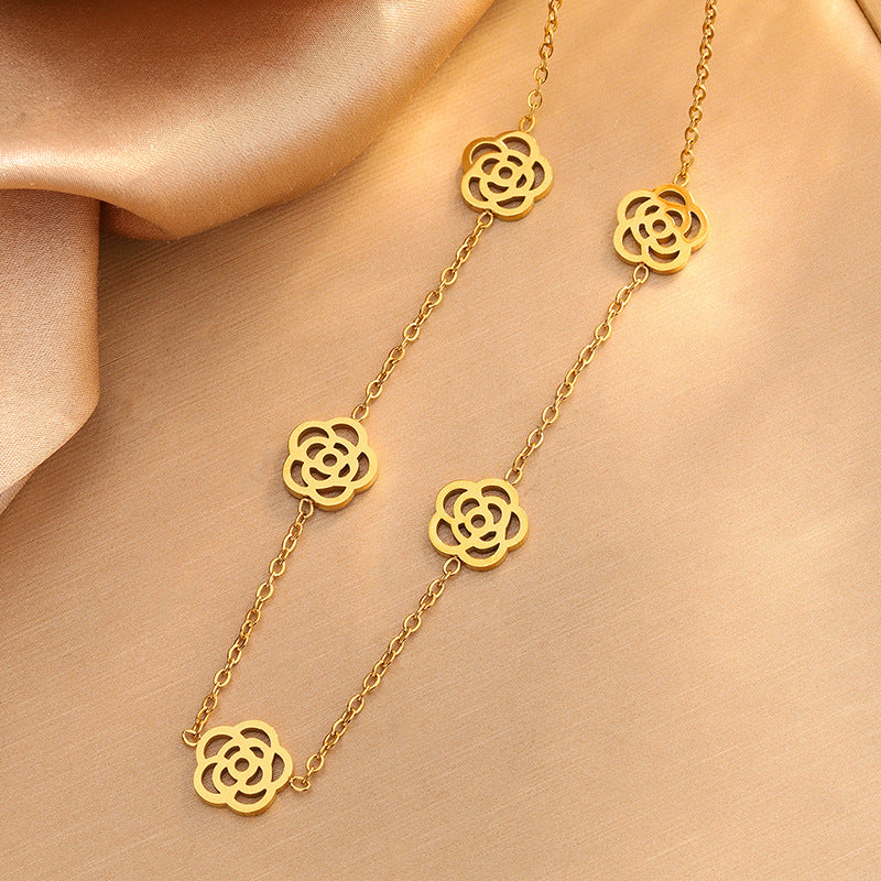 Elegant Stainless Steel Plated Camellia Flower Jewelry Set for Women