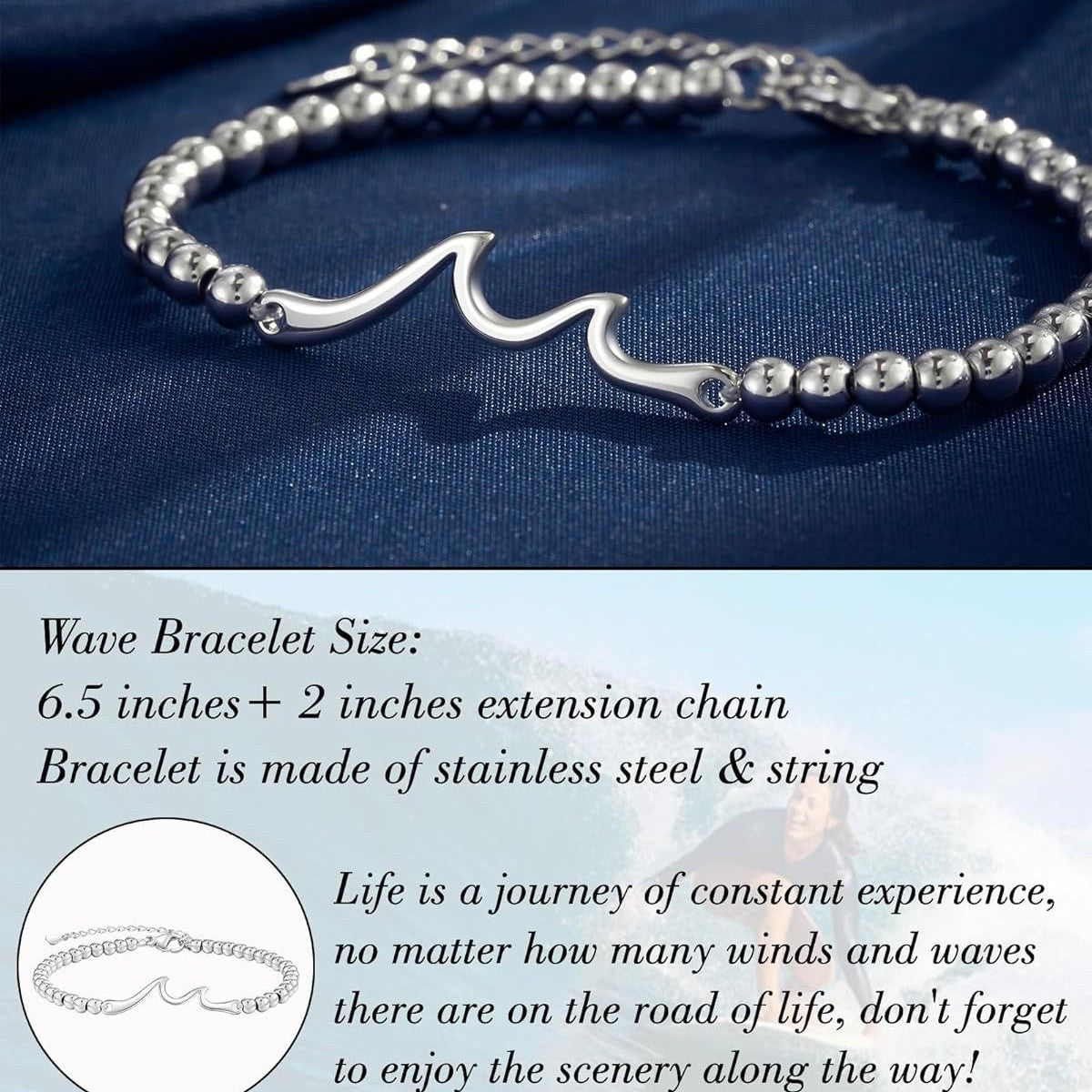 Personalized Wave Pattern Stainless Steel Bracelet Unisex Handmade Chain Bangle
