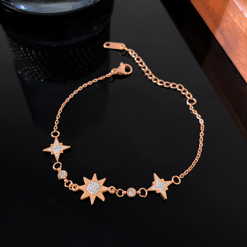 Minimalist Sweet Matte Eight-Pointed Star Cubic Zirconia Titanium Steel Bracelet