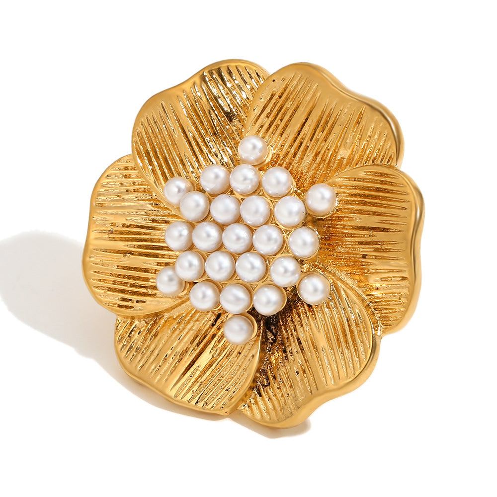 Vintage Elegant 18K Gold Plated Stainless Steel Oval Floral Geometric Ring for Women