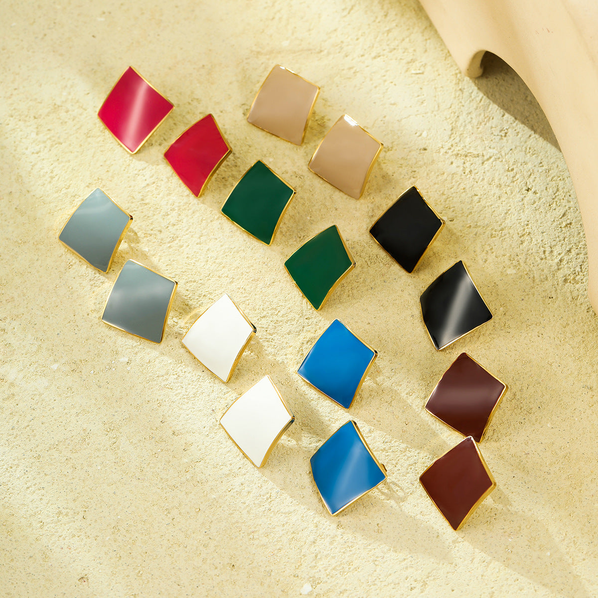 Minimalist French Retro Geometric Stainless Steel Earrings with Enamel Finish for Women, Versatile Fall Winter Fashion Ear Jewelry