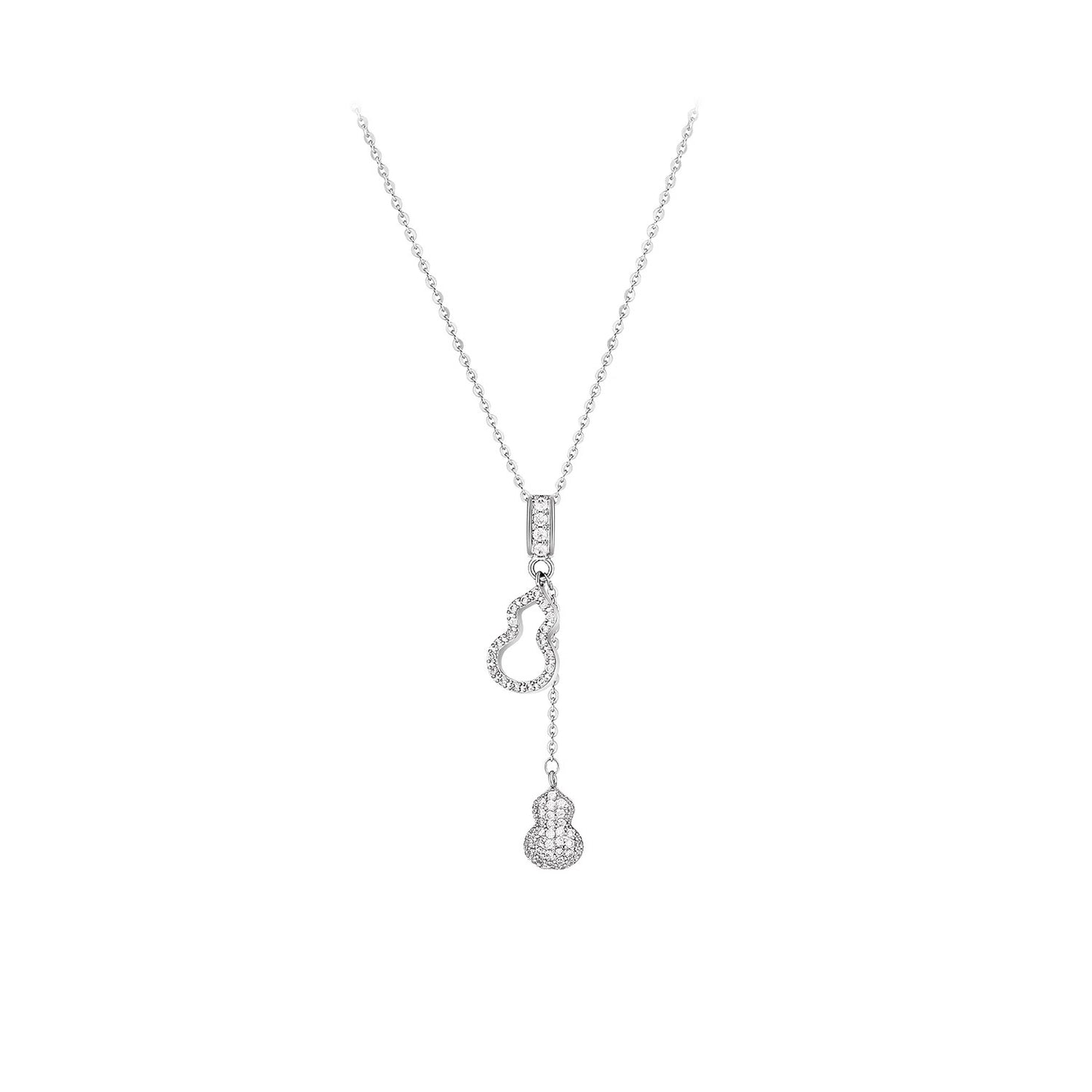 Fashion Minimalist Gourd Shape Titanium Steel Necklace with 18K Gold Plated Copper Pendant and Rhinestone Inlay