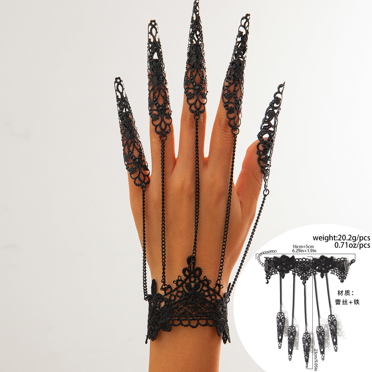 Gothic Punk Plated Alloy Geometric Floral Finger Chain Bracelet for Women