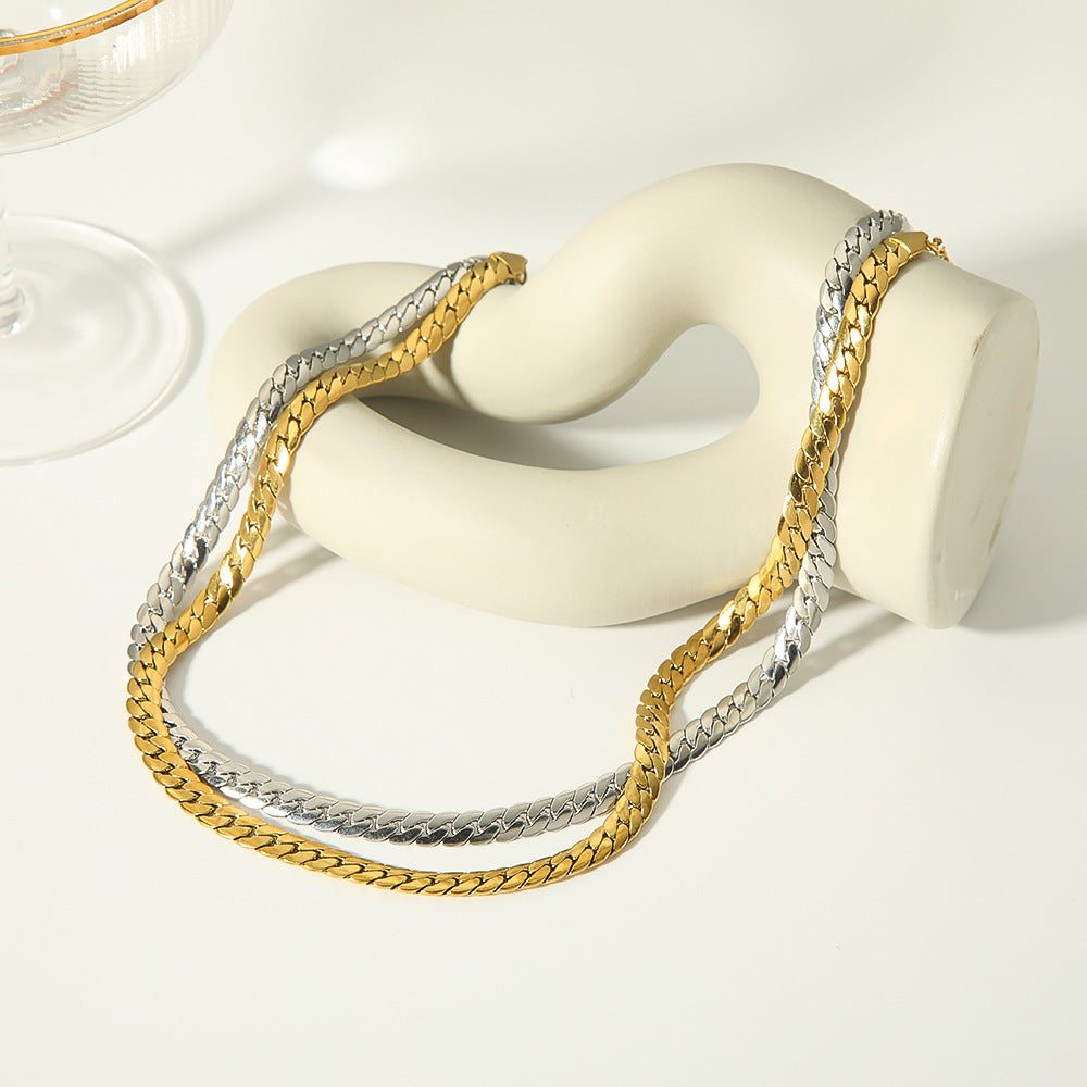 Collana con Pendente Geometrico Minimalista Retrò in Acciaio al Titanio Placcato Oro 18K su Catena Snake per Donna e Uomo