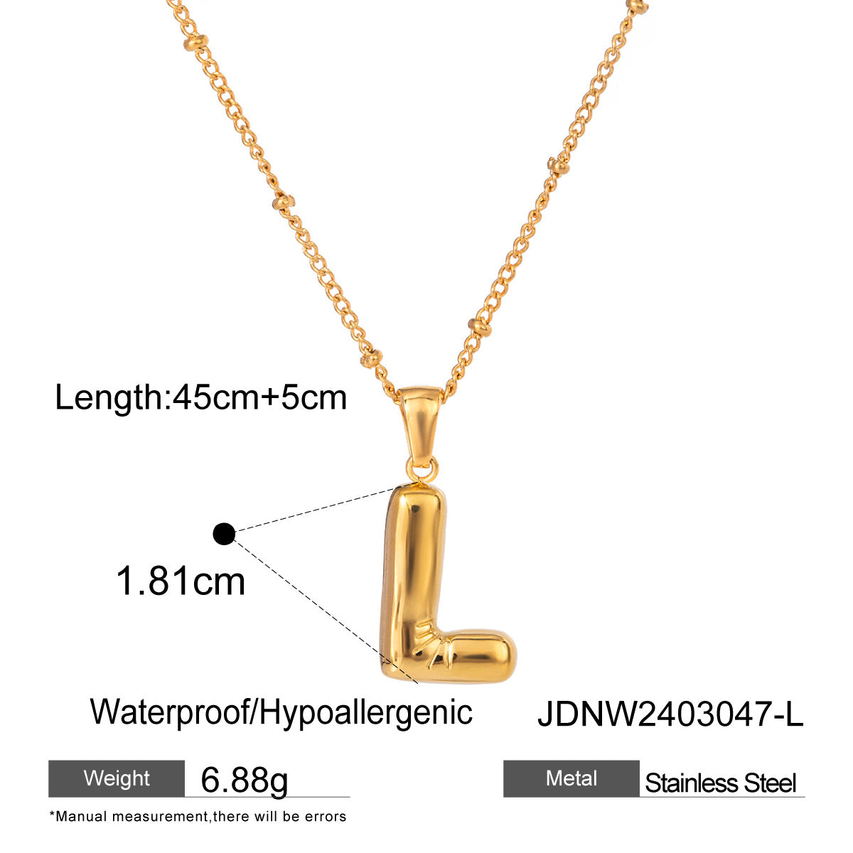 Minimalist Stainless Steel Letter Pendant Necklace Plated Titanium Steel Chain for Women