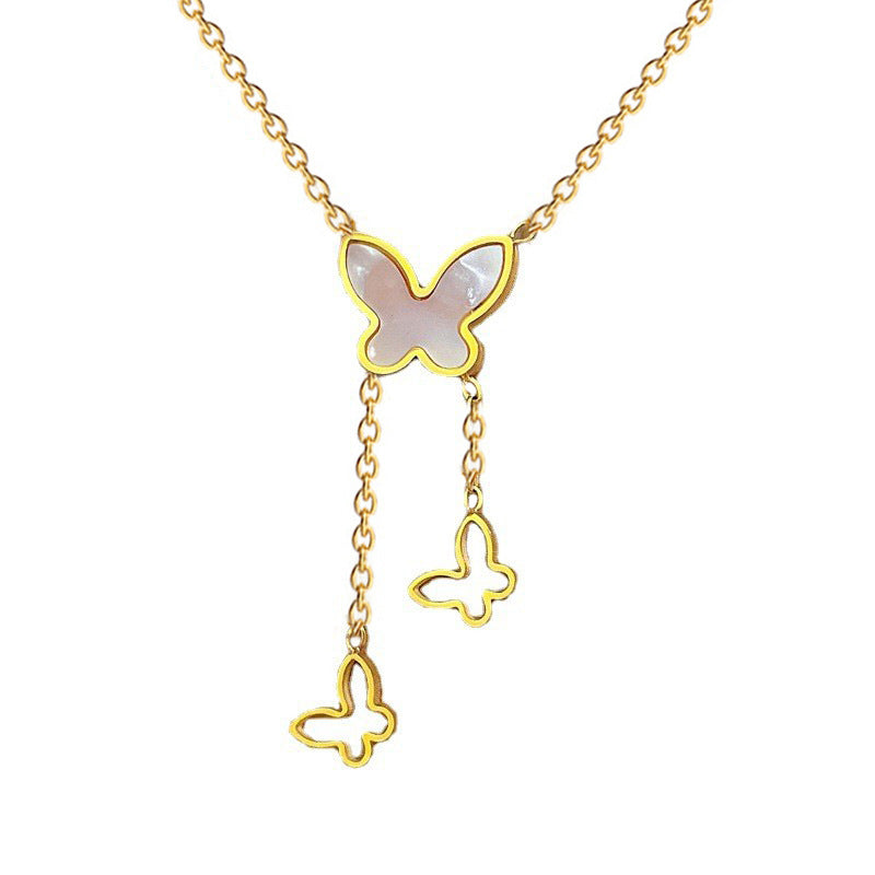 Minimalist Titanium Steel Butterfly Pendant Necklace for Women with Real Gold Plating and Geometric Design, Clavicle Chain for Fashion-Forward Everyday Wear