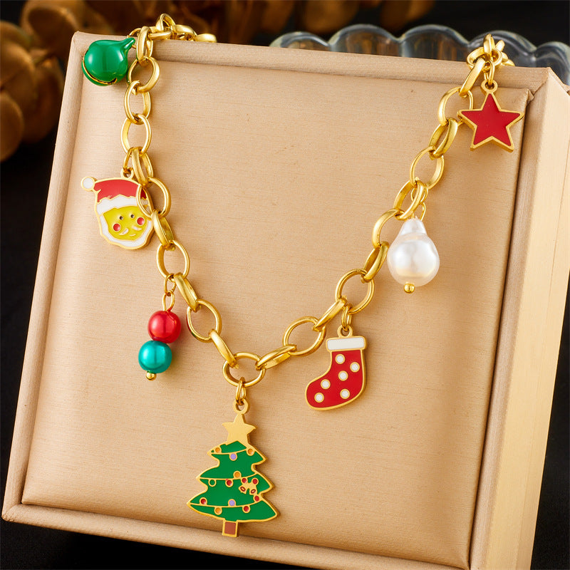 Sweet Cartoon Drip Oil Stainless Steel Jewelry Set Tree Cable Chain for Women