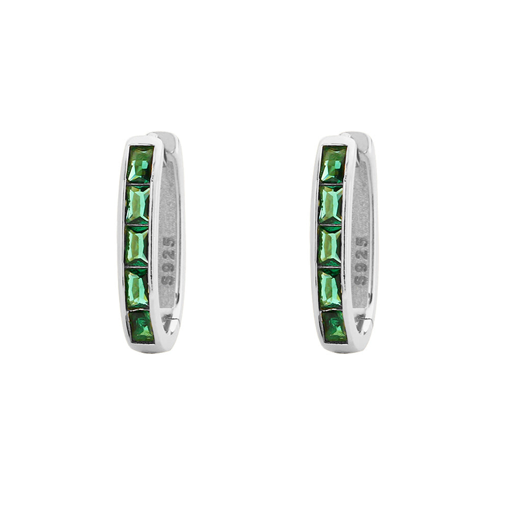 Pendientes de botón geométricos minimalistas de plata de ley 925 con esmeraldas y diamantes de imitación para mujer