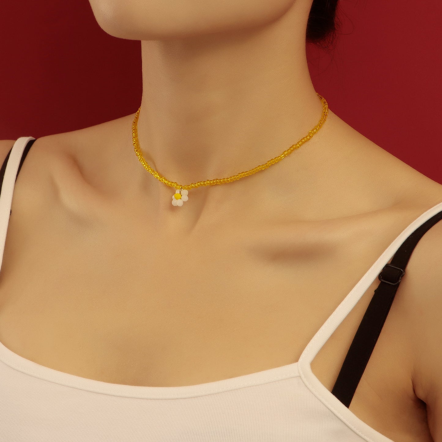 Minimalist Geometric Woven Beaded Necklace with Colorful Transparent Miyu Beads and Heart Pendant for Women