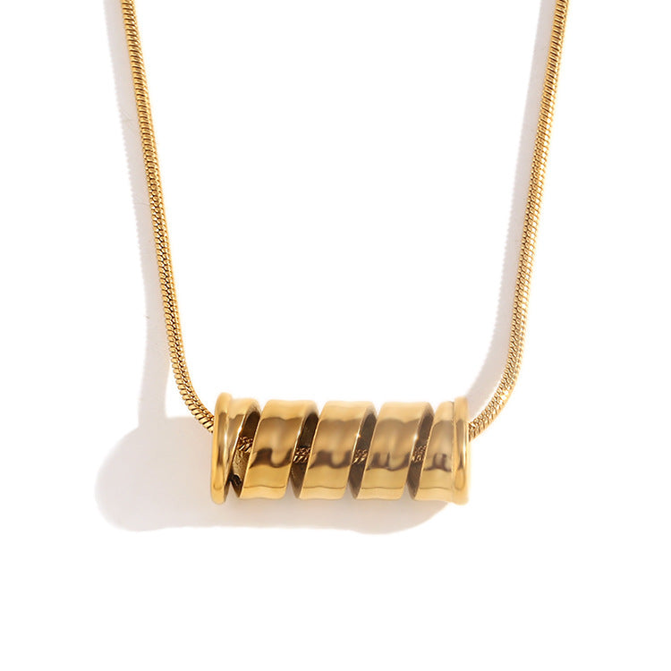 Minimalist Geometric Spiral Spring Pendant Necklace for Women in Stainless Steel with 18K Gold Plating