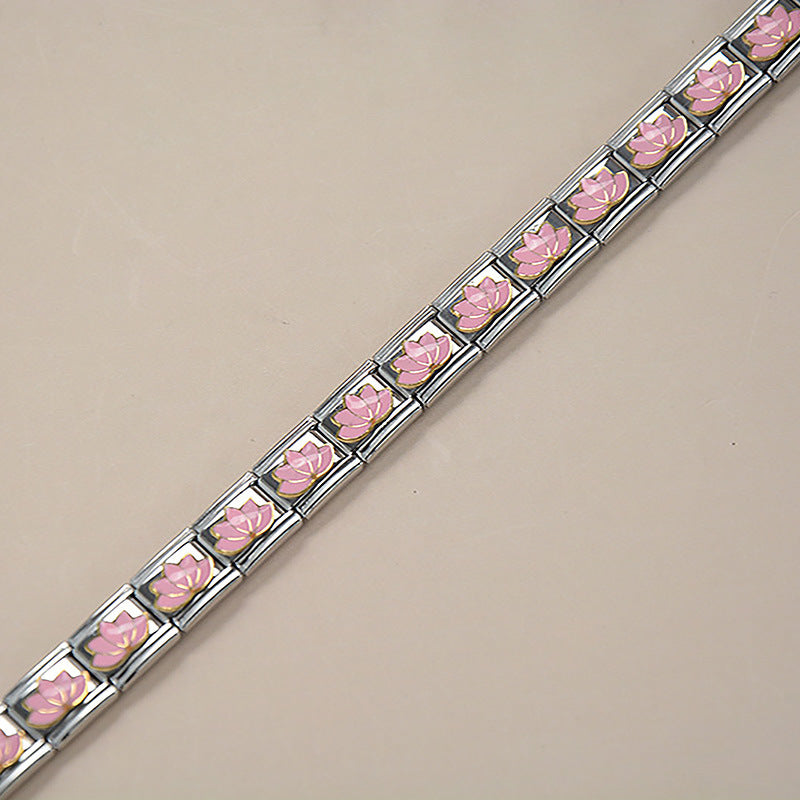 Minimalist Luxury Gold Plated Stainless Steel Bracelet with Geometric Cartoon Charms