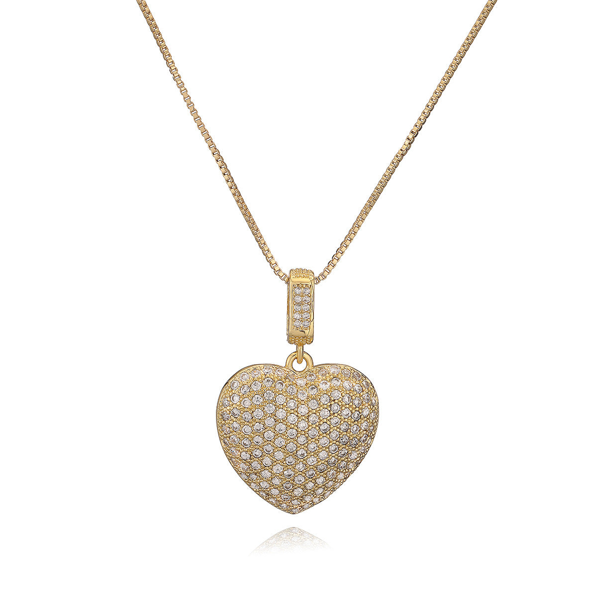 Minimalist Elegant 18K Gold Plated Brass Heart Cubic Zirconia Pendant Necklace for Women