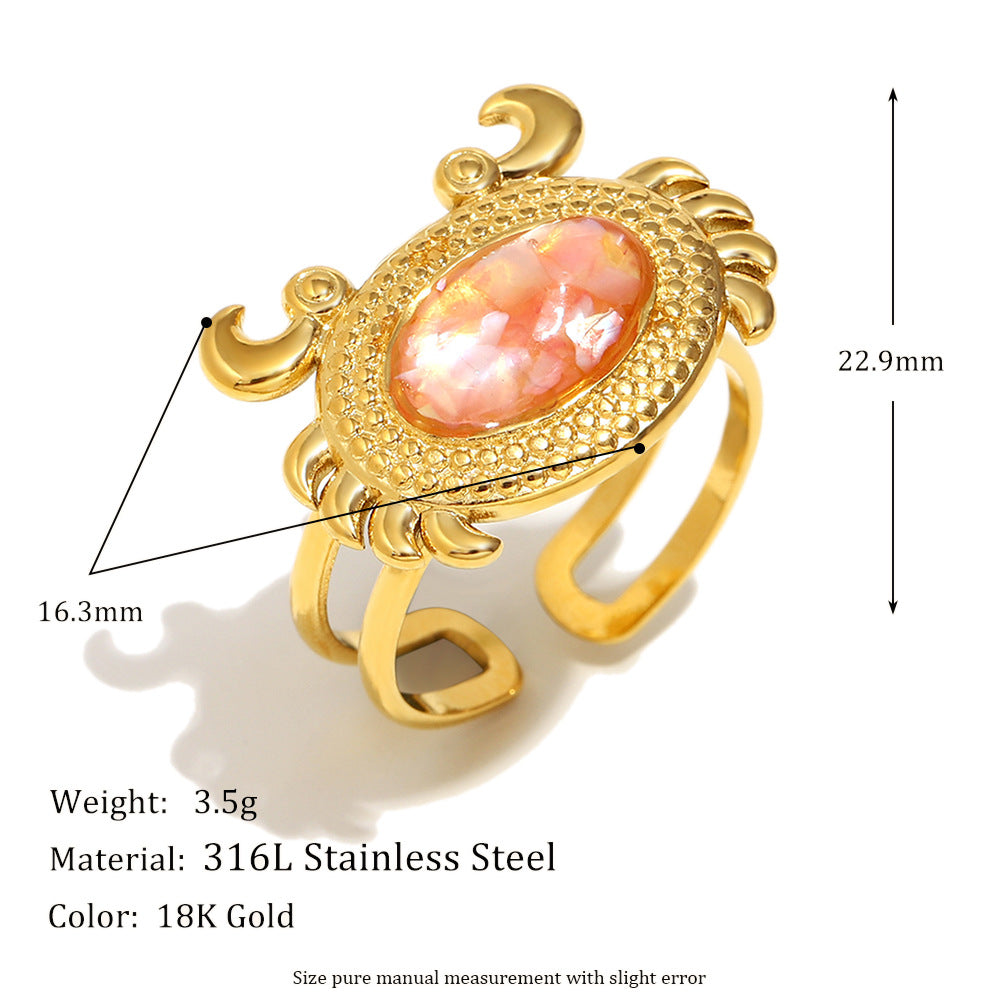 Anello da donna in acciaio inossidabile a forma di granchio, alla moda, con placcatura in oro 18 carati e finitura smaltata