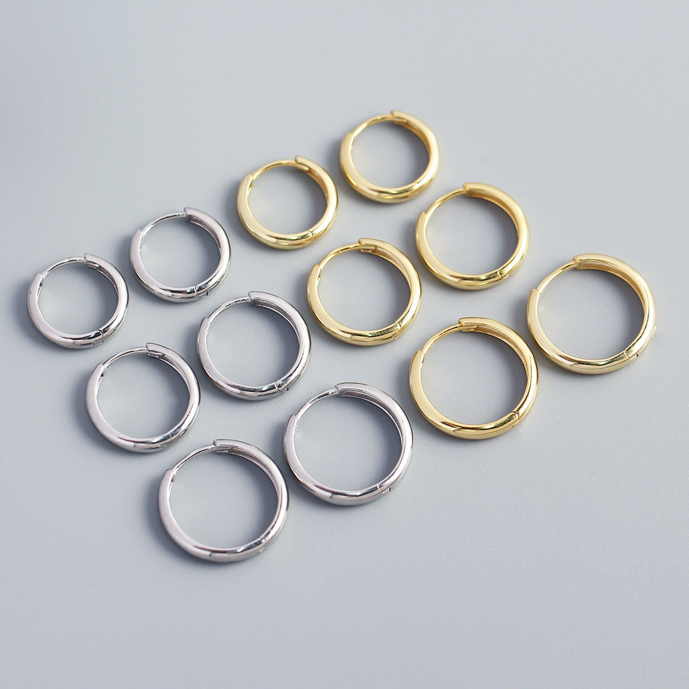 Minimalist Geometric Shaped S925 Sterling Silver Hoop Earrings with Plated Finish