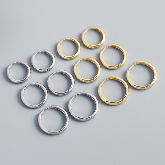 Pendientes de aro minimalistas geométricos de plata de ley 925 con baño de oro/rodio/oro rosa