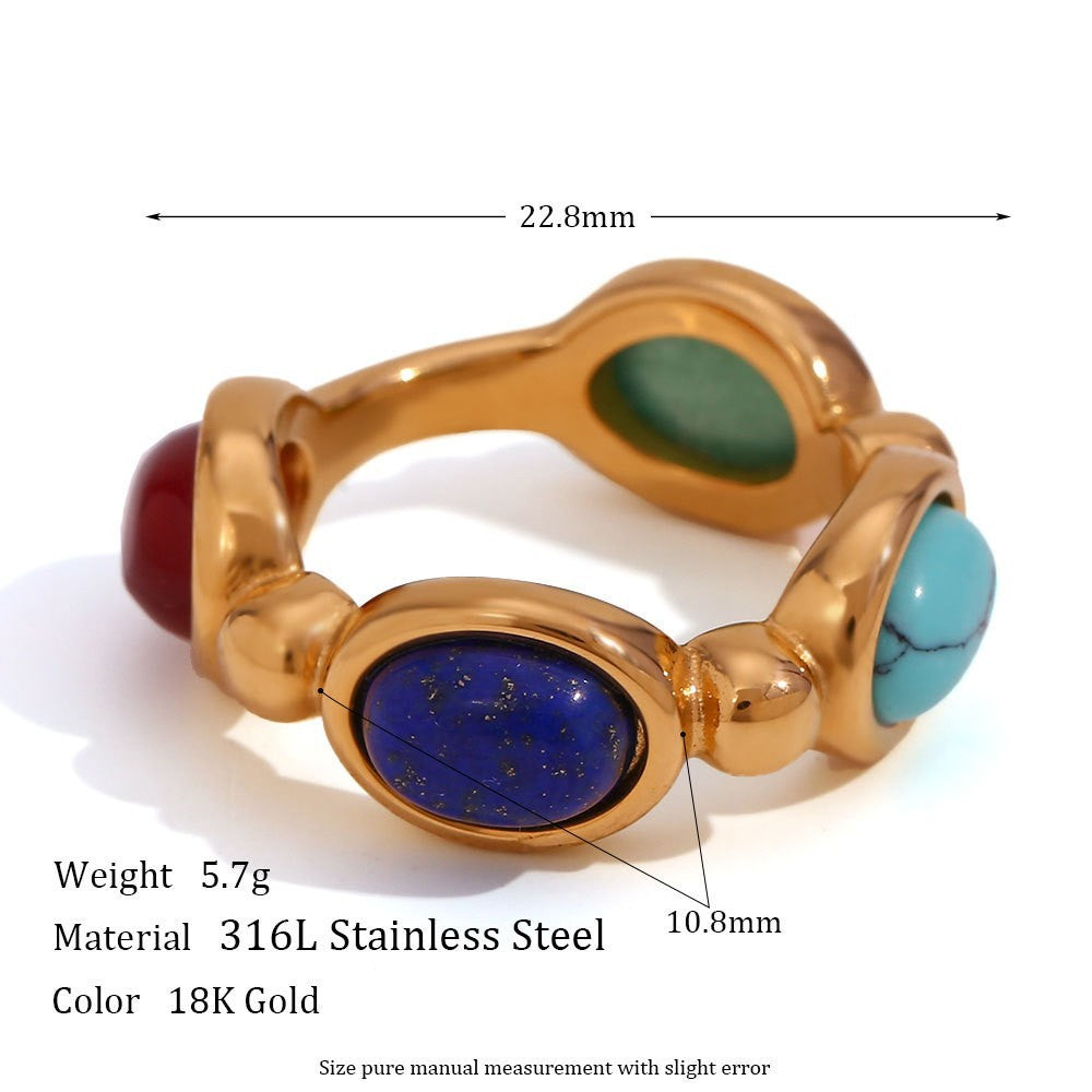 Fashionable Vintage French-Style Geometric Stainless Steel Ring Set for Women with 18K Gold Plating and Micro-Pave Detailing