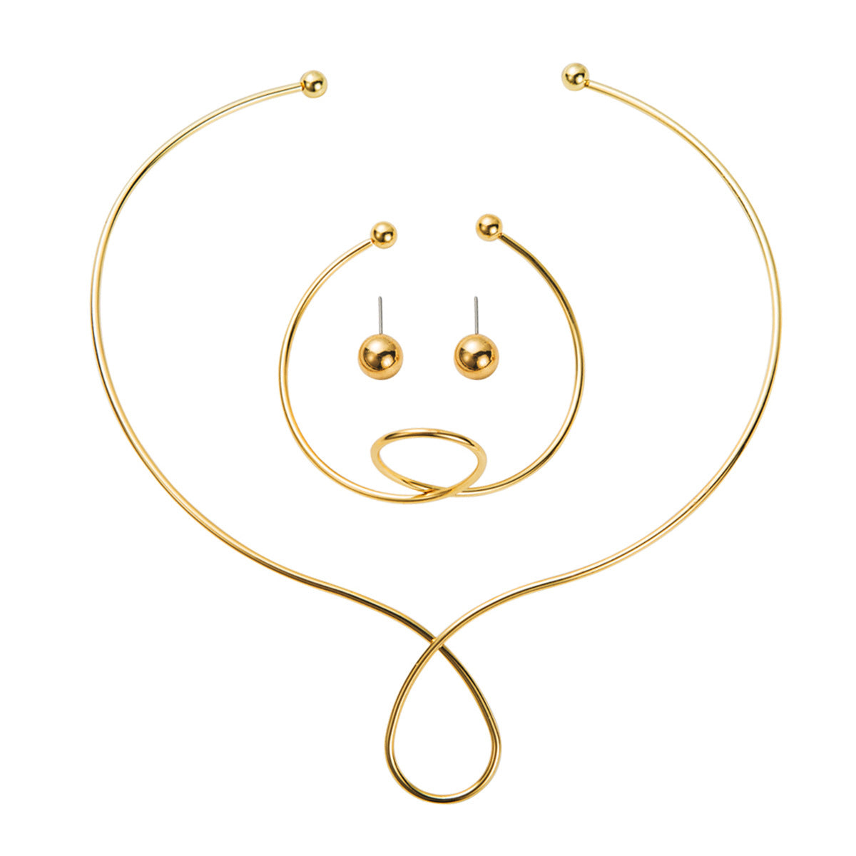 Set di bracciale girocollo e orecchini in metallo geometrico da donna con finitura galvanica, gioielli di moda minimalisti