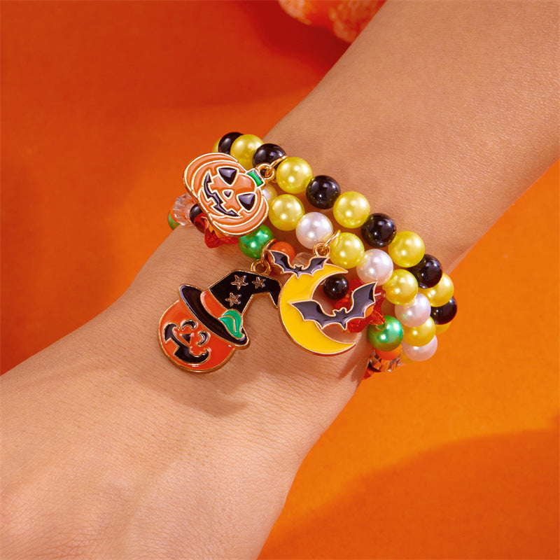 Pulsera elástica de calabaza y fantasma con temática de Halloween para mujer, con construcción de aleación, acabado galvanizado y diseño elástico, accesorio de moda informal