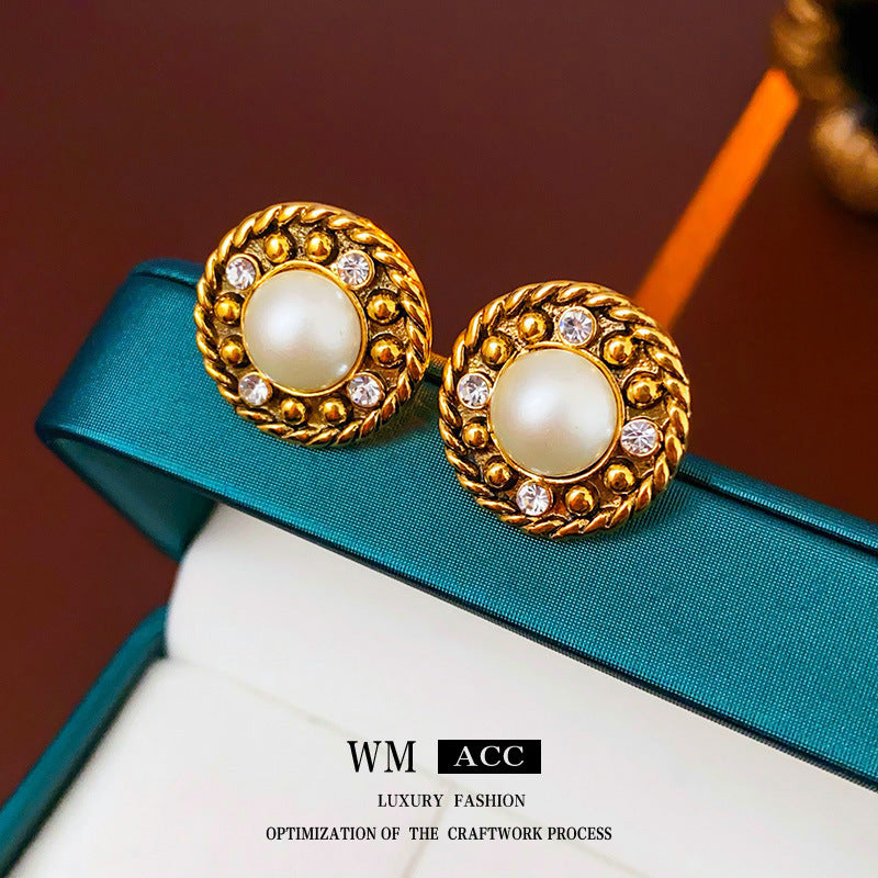 Vintage Geometric Earrings with Rhinestone Inlay for Women Copper Base with Stainless Steel Posts