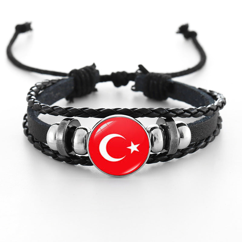Bracciale in pelle intrecciata fatto a mano unisex stile punk geometrico, nero