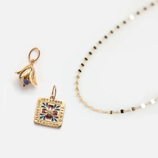 Floral Birthstone Necklace for December with Gold Plated Copper Pendant and Rhinestone Accents