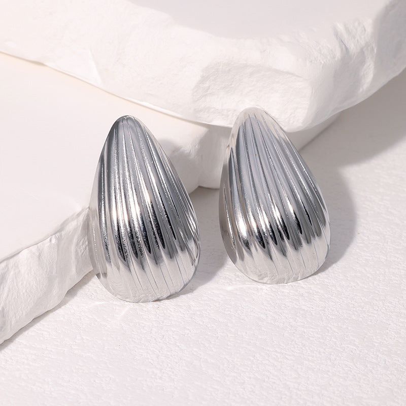 Luxury Striped Teardrop Geometric Plated Stainless Steel Earrings for Women