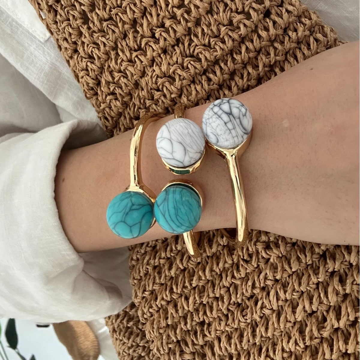 Bracciale Geometrico in Lega Placcata Turchese Naturale da Donna