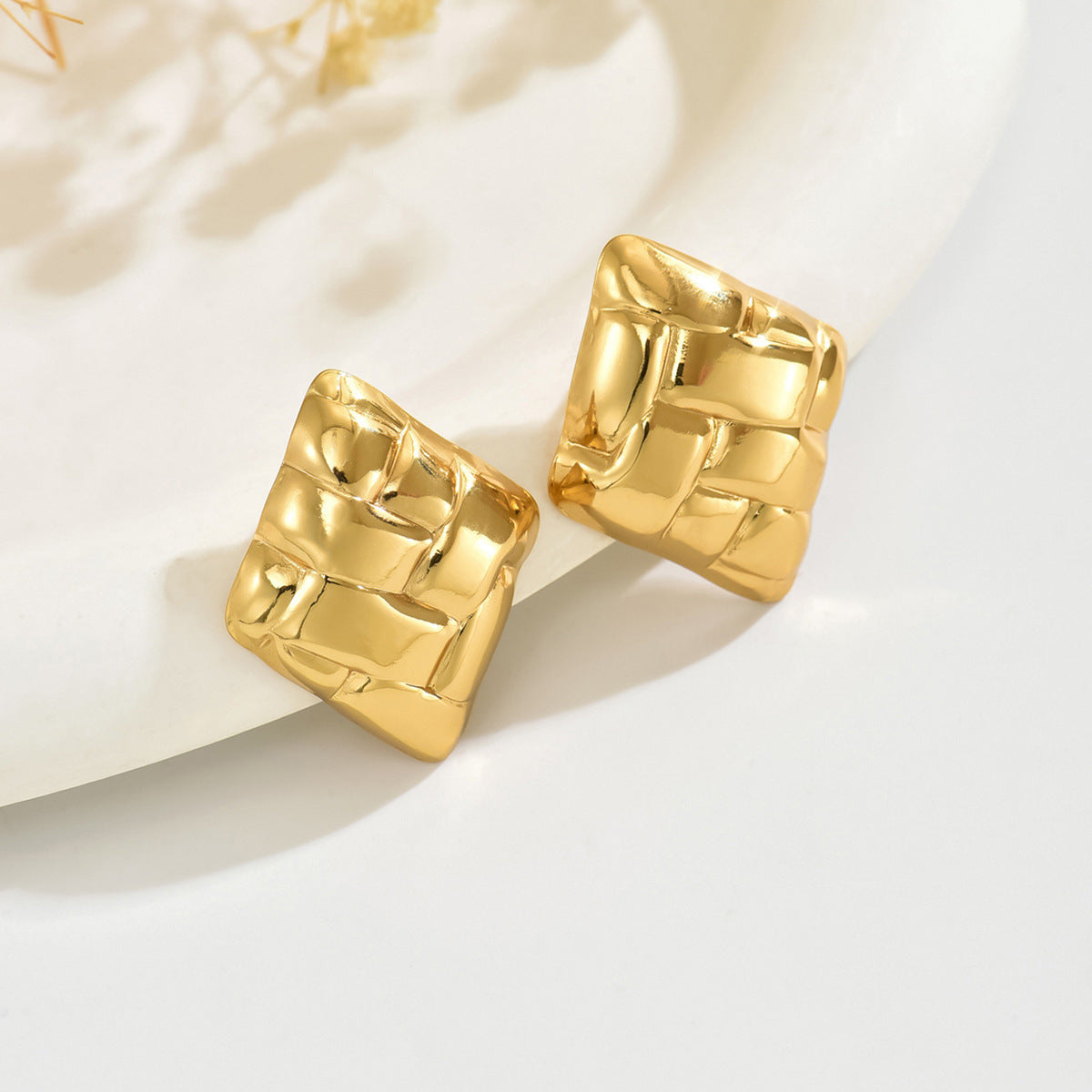 Elegant Luxury Square Geometric Stamped Stainless Steel Earrings for Women