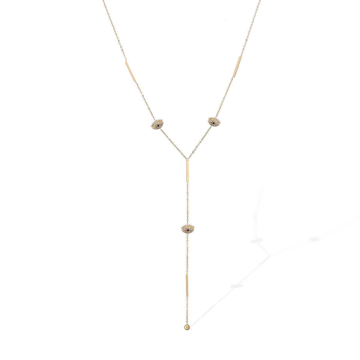 Minimalist Luxury 18K Gold Plated Geometric Cubic Zirconia Evil Eye Tassel Necklace for Women