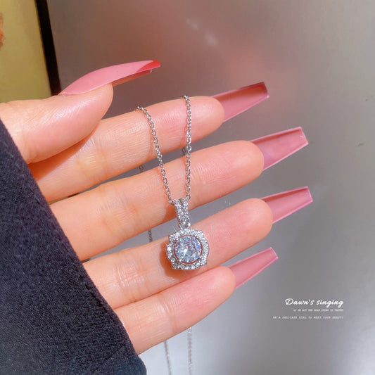 Luxury Minimalist Geometric Zircon Pendant Necklace in Titanium Steel for Women Clavicle Chain