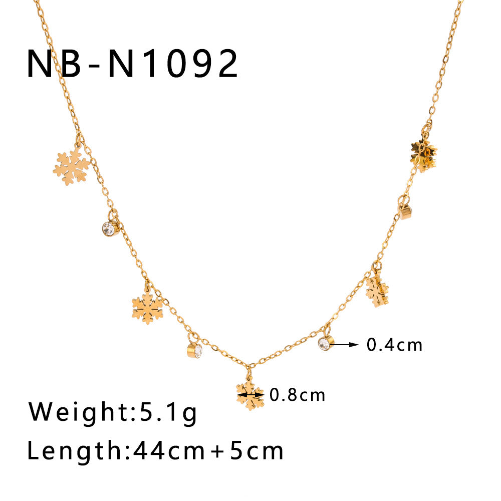 Minimalist Snowflake Pendant Necklace in Stainless Steel with 18K Gold Plating for Women