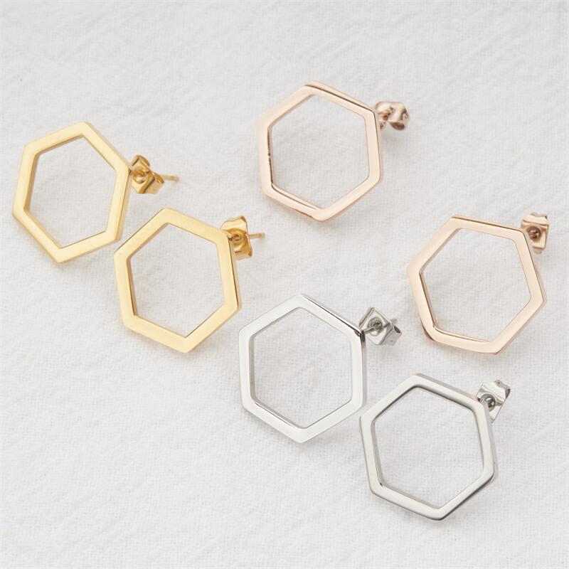 Minimalist Modern Hexagonal Stainless Steel Stud Earrings for Women with Plated Finish