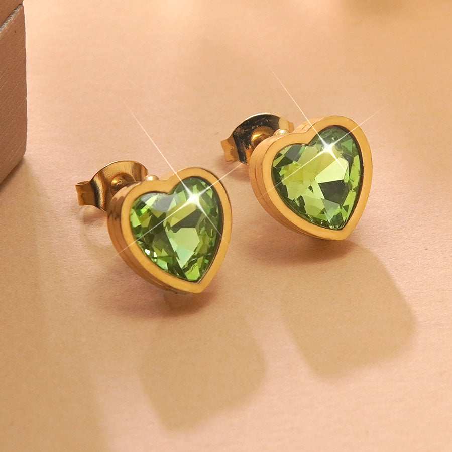 Elegant Gold Plated Stainless Steel Heart Cubic Zirconia Stud Earrings