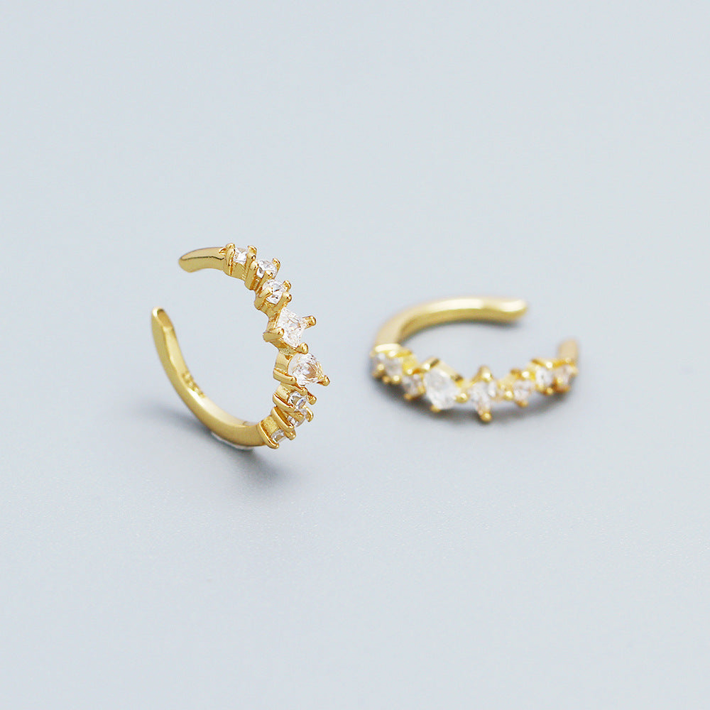 Orecchini a clip da donna in argento sterling 925 placcato, con zirconi cubici, rotondi, geometrici, dolci