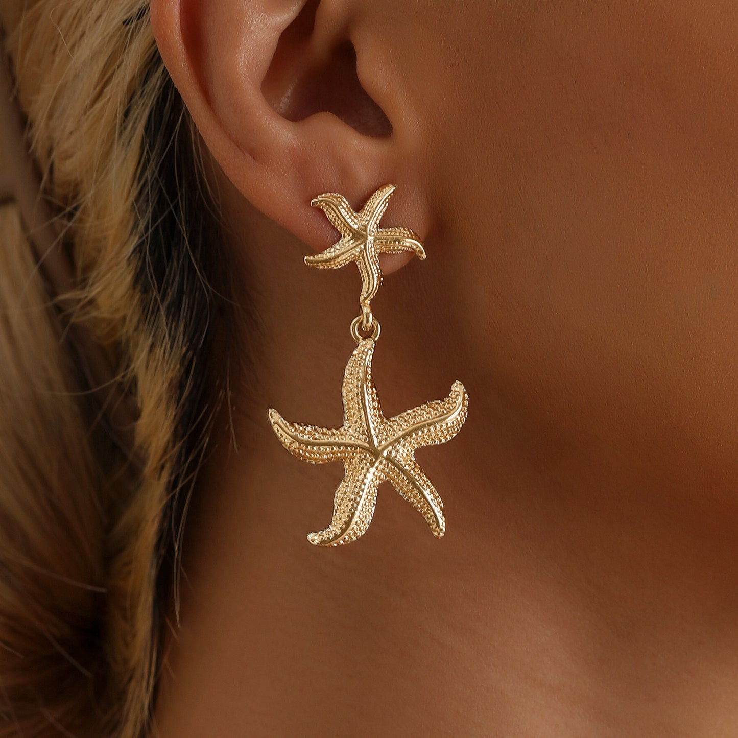 Pendientes de estrella de mar de estilo vintage para mujer Hechos de aleación de zinc con acabado chapado Ideal para vacaciones en la playa y ropa informal de verano