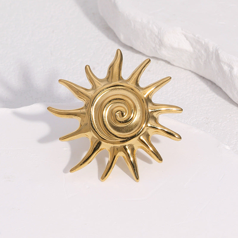 Minimalist Sun Symbol Open Ring for Women in Stainless Steel with 18K Gold Plating