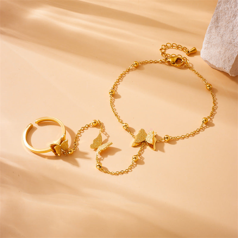Fashionable Minimalist Gold-Plated Stainless Steel Butterfly Chain Bracelet Set for Women