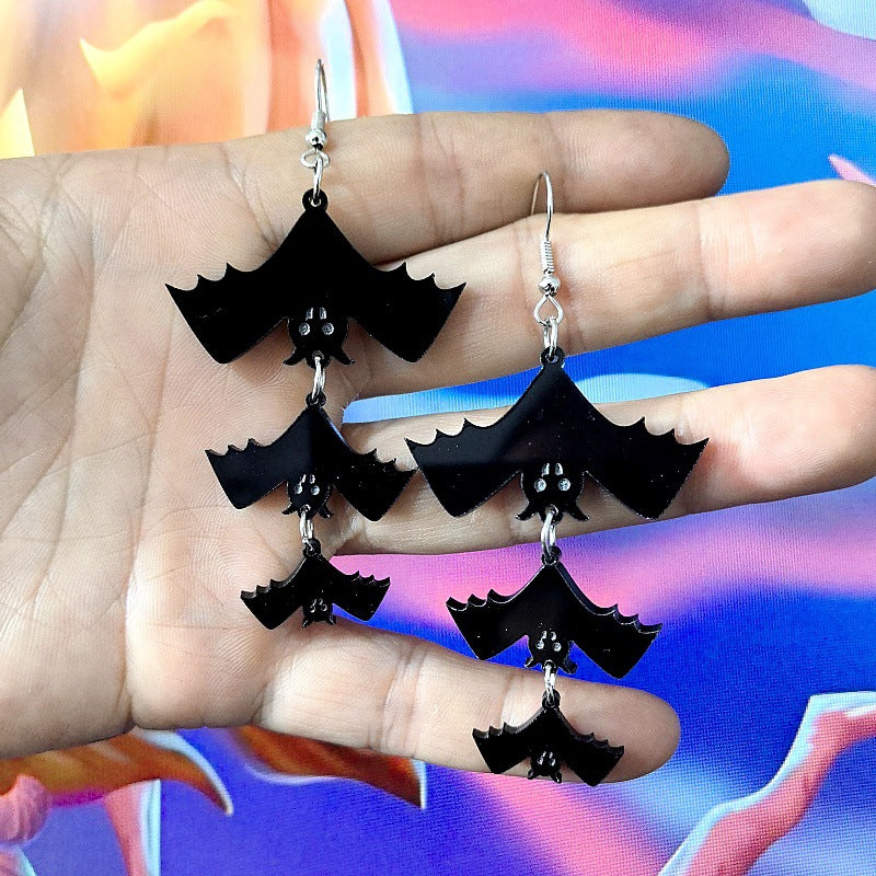Pendientes Acrílicos con Forma de Murciélago para Halloween con Detalles Tallados, Unisex
