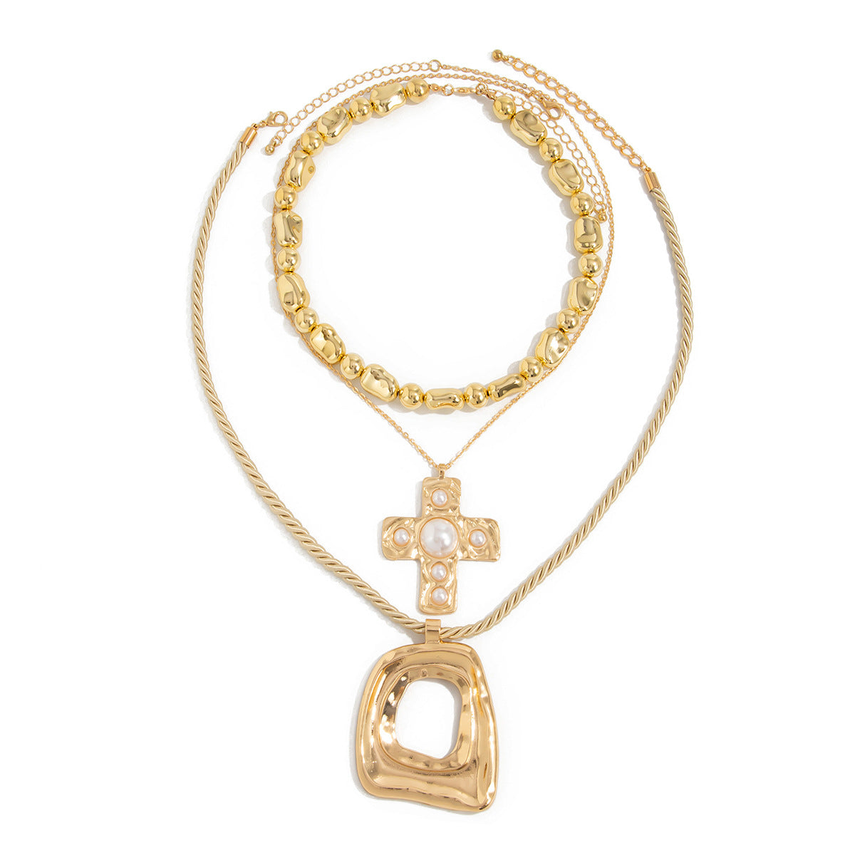 Collar con colgante de cruz estilo punk para mujer con marco de aleación, acabado chapado en acero titanio y diseño geométrico irregular en cadena tipo O