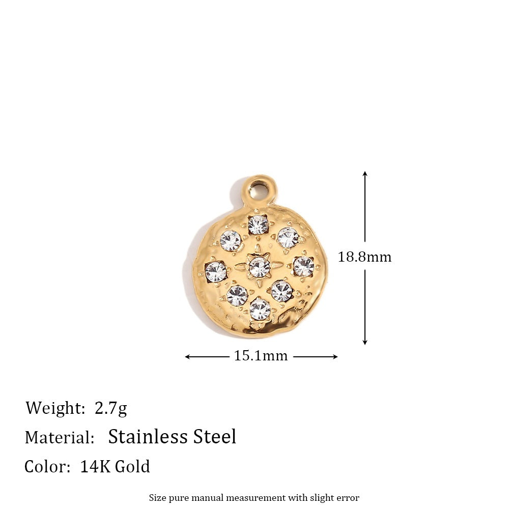 Minimalist Geometric Pendant with 14K Gold Plated Stainless Steel Round Heart Shape and Greek Key Pattern for DIY Jewelry Making