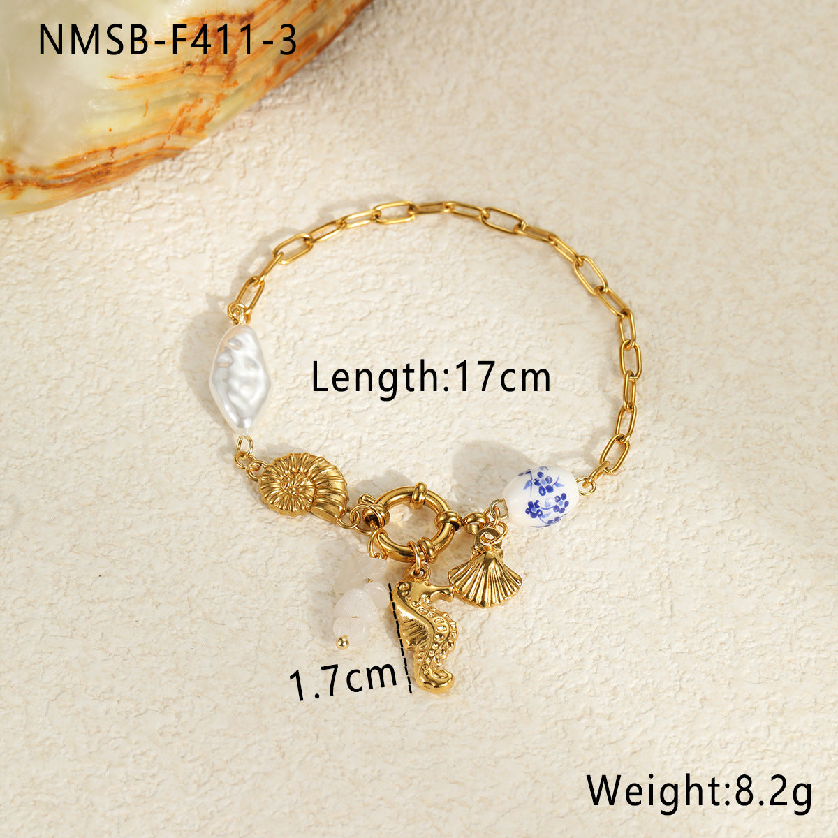 Fashionable Ocean Vacation Style Seashell and Shell Shaped Stainless Steel Bracelet with Geometric Design and Plated Finish for Women