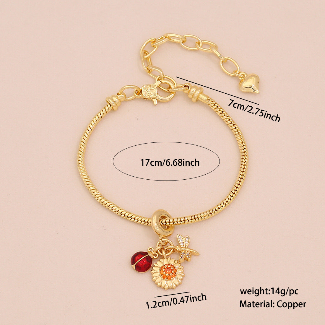 Sweet Floral Heart Brass Inlay Charm Bar for Women