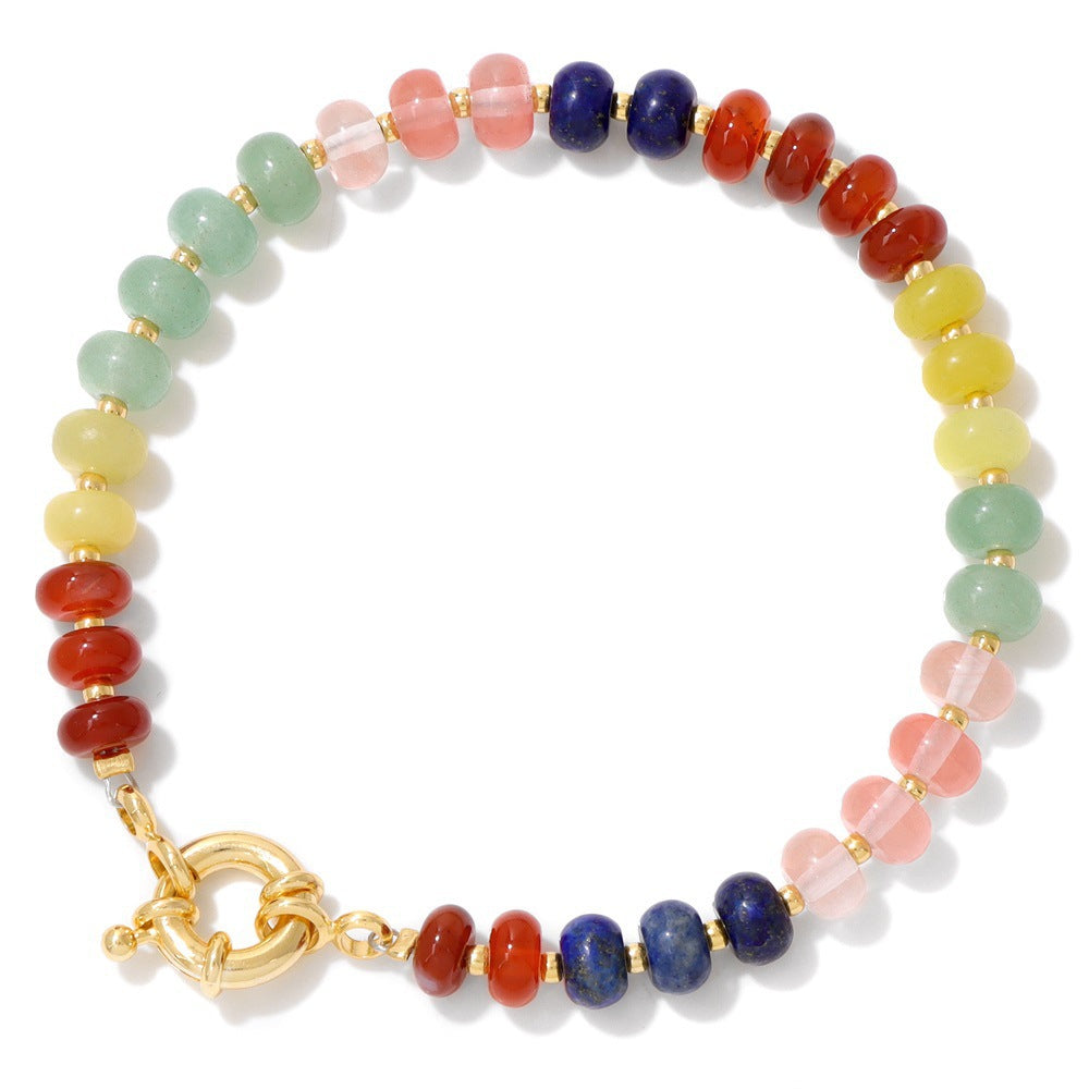 Sweet Elegant Geometric Gemstone Beaded Bracelet for Women with OT Clasp