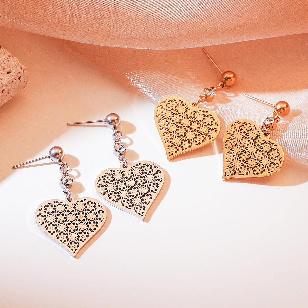 Minimalist Hollow Heart-Shaped Titanium Steel Earrings for Women with Plated Finish