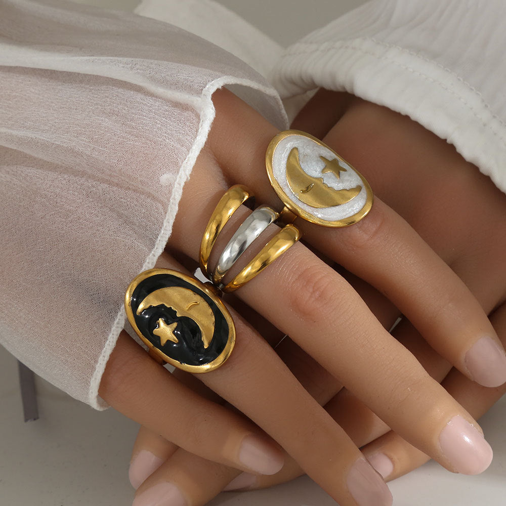Anillo Minimalista Geométrico de Acero de Titanio para Mujeres y Hombres con Acabado Esmaltado y Banda Ajustable