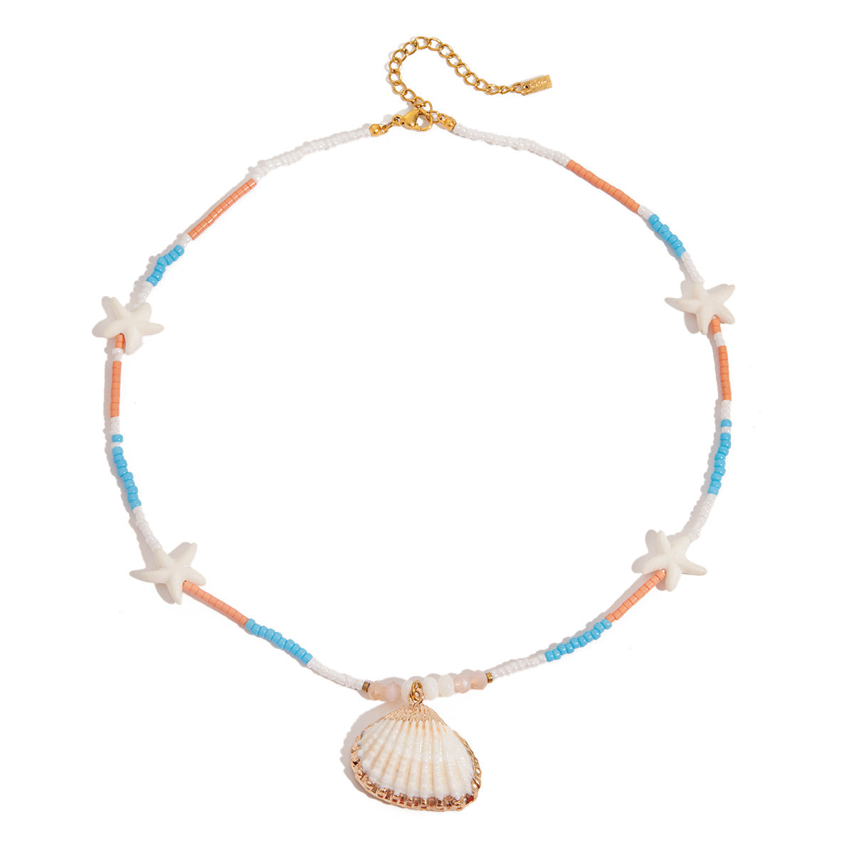 Collar con Colgante Bohemio de Concha y Estrella de Mar en Acero de Titanio con Acabado Chapado para Mujer