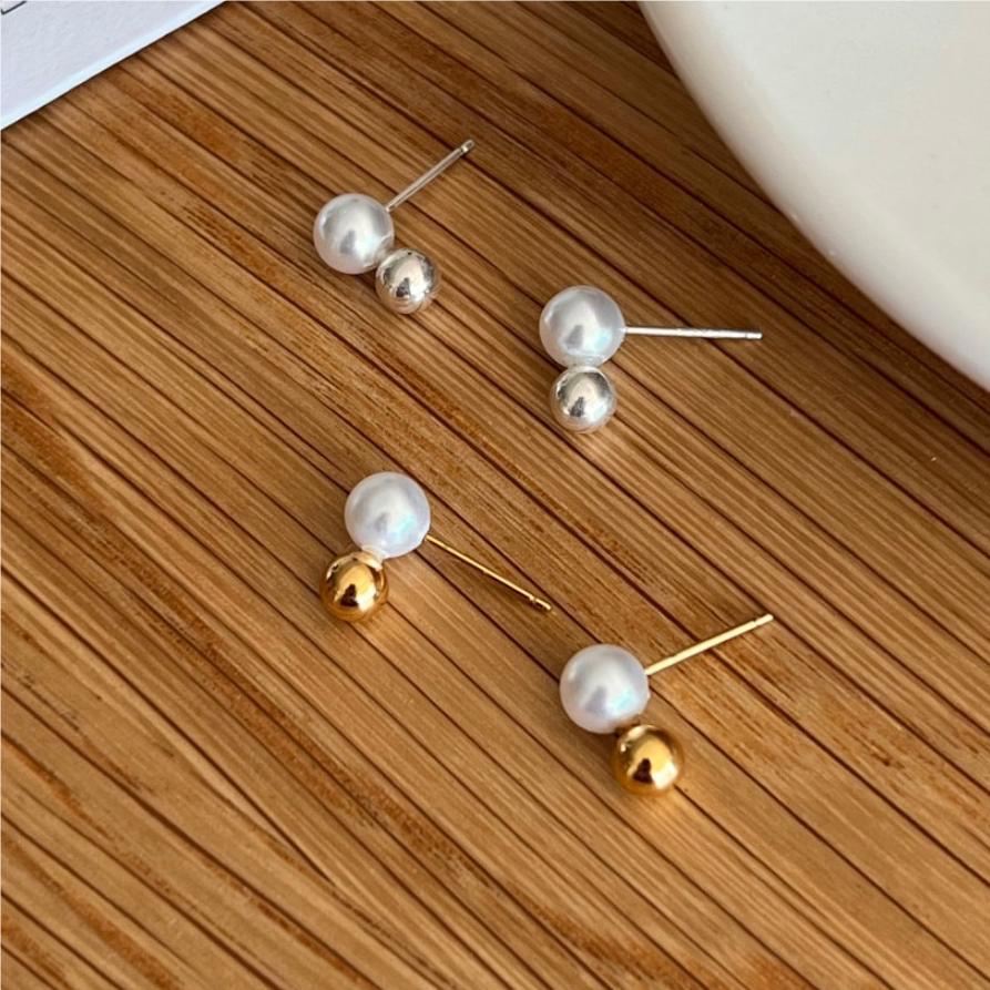 Dulces pendientes minimalistas de perlas geométricas de plata de ley 925 con poste de plata
