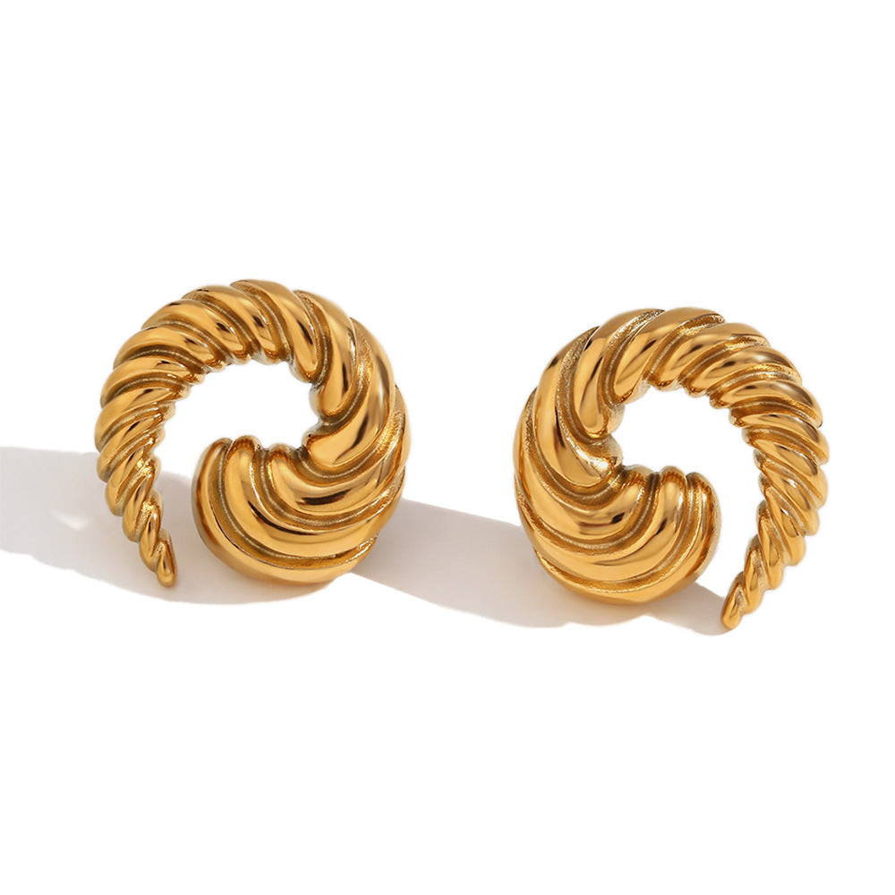 Vintage-Inspired Geometric Stainless Steel Earrings with 18K Gold Plating for Women